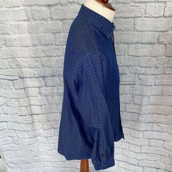 Michael Michael Kors button down men’s blue print Longsleeve dress shirt size 16 - Picture 5 of 11